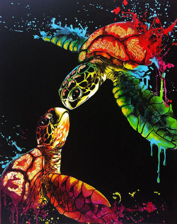 Neon Turtles' Embrace - 5D Diamond Painting Kit