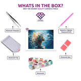 Aquarius' Cosmic Vision diamond painting kit contents shown together