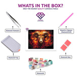 Aries' Fiery Spirit diamond painting kit contents shown together
