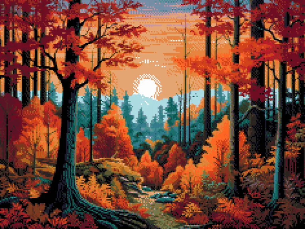 Autumn Forest artwork shown as a completed diamond painting preview