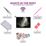 Bamboo Echoes diamond painting canvas with tweezers, applicator pen, tray, wax and coloured drills