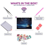 Cancer's Lunar Dreams diamond painting kit contents shown together