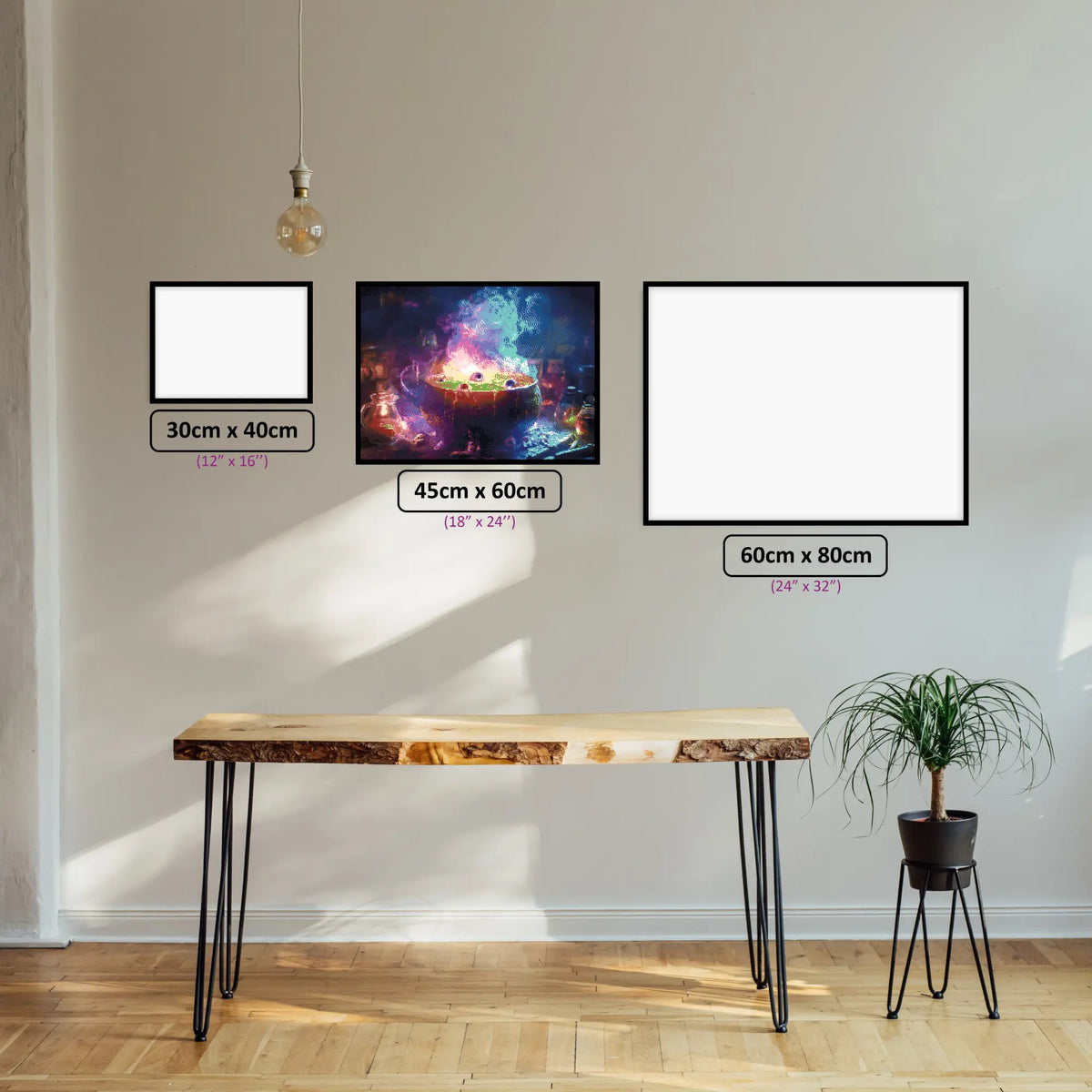 Cauldron of Spells diamond painting displayed in a room setting