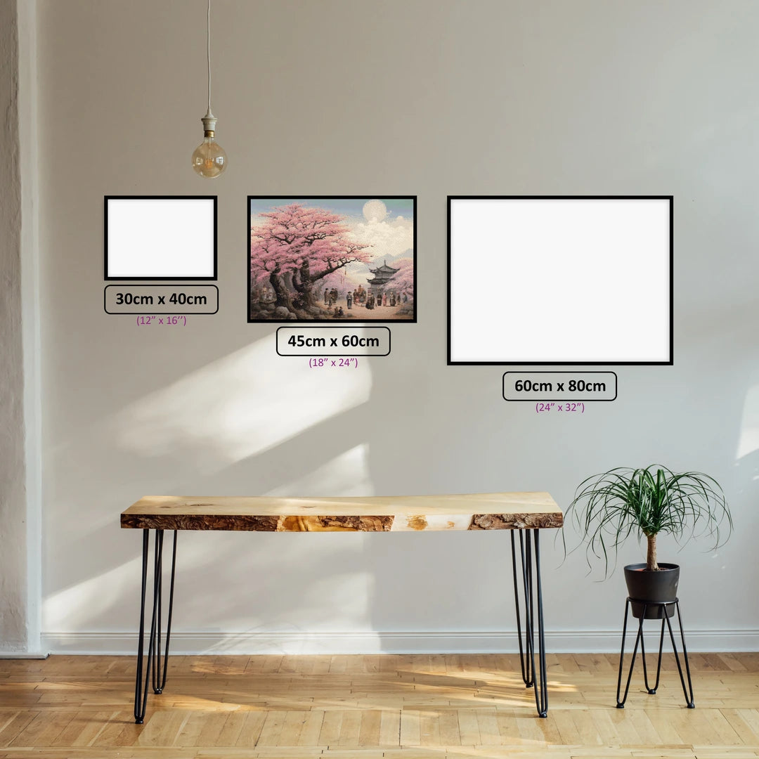 Cherry Blossom Festival diamond painting displayed in a room setting