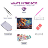 Chinese Dragon Delight diamond painting kit contents shown together