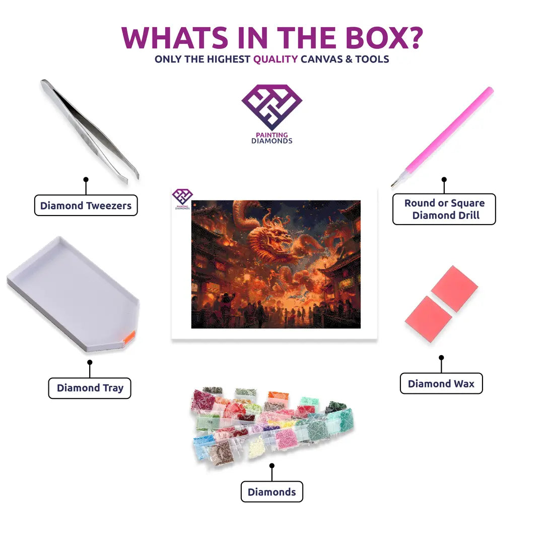 Chinese New Year diamond painting kit contents shown together