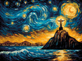 Christ the Redeemer artwork shown as a completed diamond painting preview