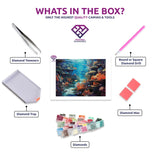 Coral Oasis diamond painting kit contents shown together