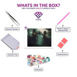 Creepy Cemetery Gate diamond painting kit contents shown together