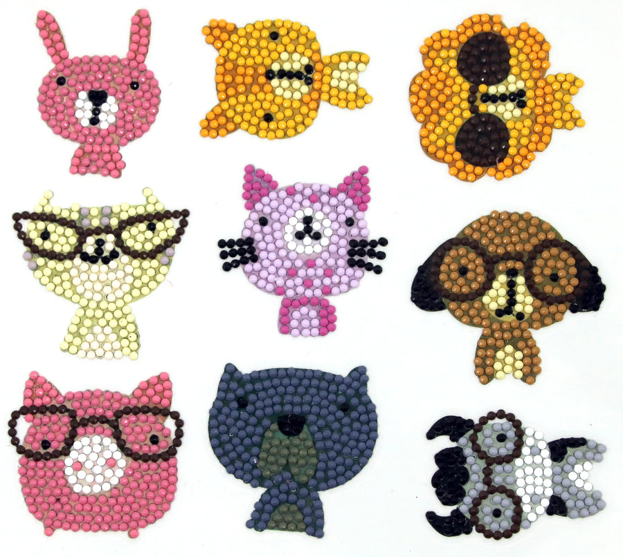Cute pet pals diamond painting sticker kit with cat dog bunny and animal sticker designs