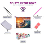 Dolphin Ballet diamond painting kit contents shown together