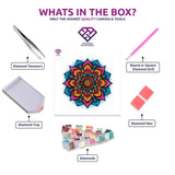 Floral Mandala Bliss diamond painting kit with canvas, drills, tray, pen and wax