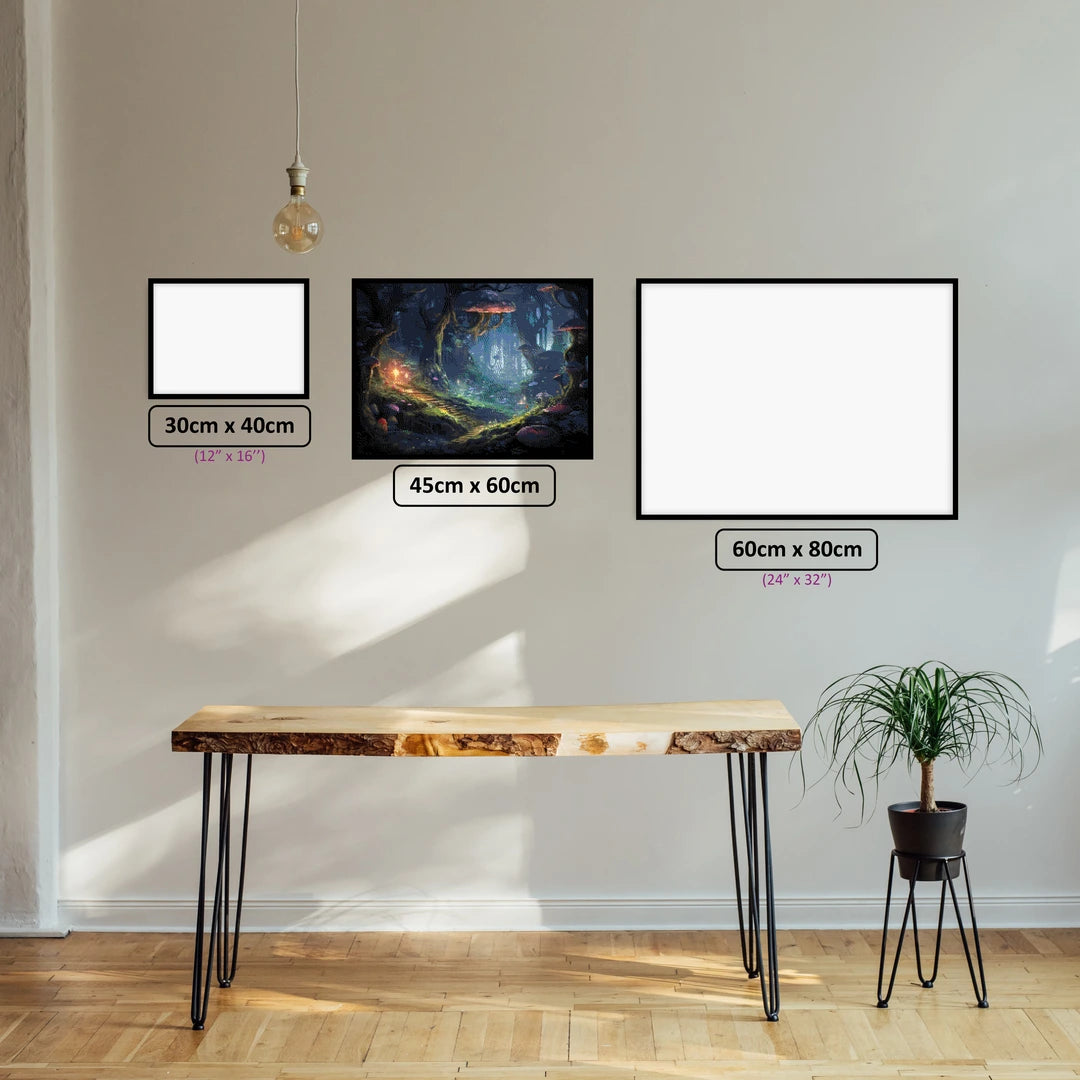 Forest Fantasy diamond painting displayed in a room setting