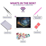 Forest Fantasy diamond painting kit contents shown together