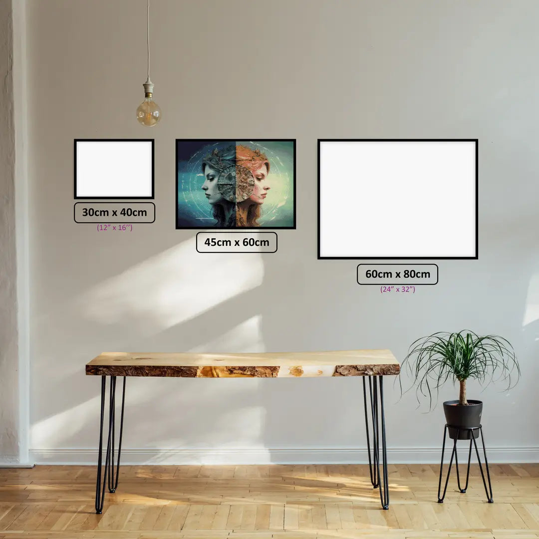 Gemini's Dual Nature diamond painting displayed in a room setting