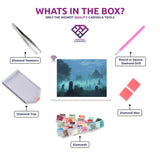 Ghostly Graveyard Mist diamond painting kit contents shown together