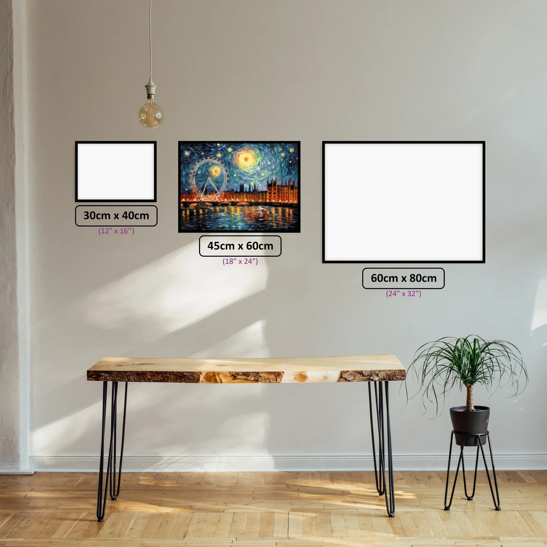 Glowing London Eye diamond painting displayed in a room setting