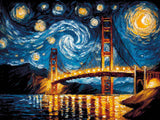 Golden Gate Nights artwork shown as a completed diamond painting preview