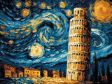 Leaning Tower of Pisa artwork shown as a completed diamond painting preview