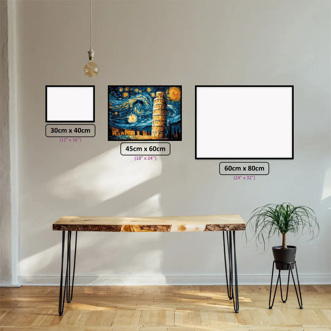Leaning Tower of Pisa diamond painting displayed in a room setting