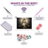 Libra's Balance of Beauty diamond painting kit contents shown together