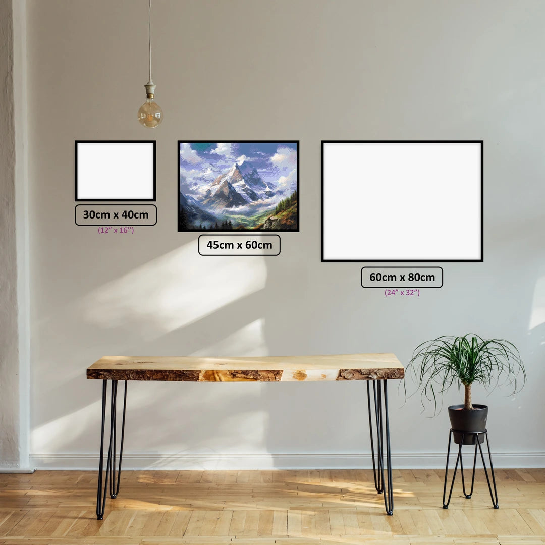 Mountain Vista diamond painting displayed in a room setting