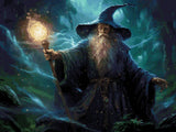 Mysterious Wizard artwork shown as a completed diamond painting preview