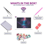 Mystic Waterfall diamond painting kit contents shown together