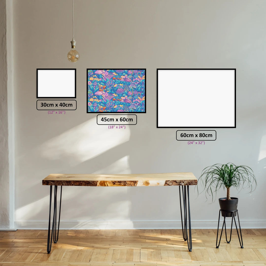 Neon Mushroom Wonderland diamond painting displayed in a room setting