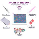 Neon Mushroom Wonderland diamond painting kit contents shown together