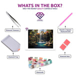 Oasis diamond painting canvas with tweezers, applicator pen, tray, wax and coloured drills