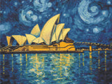 Opera House Nightfall artwork shown as a completed diamond painting preview