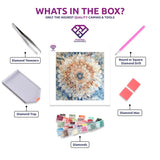 Pastel Mandala Dream diamond painting kit with canvas, drills, tray, pen and wax