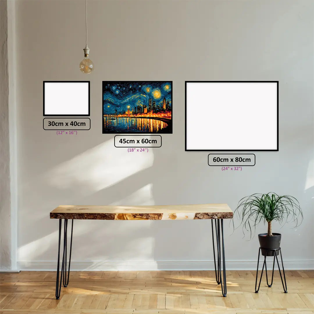 Perth City Lights diamond painting displayed in a room setting