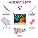 Petra by Moonlight diamond painting kit contents shown together