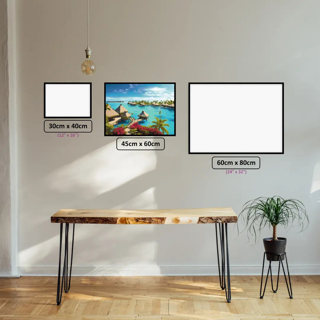 Polynesian Paradise diamond painting displayed in a room setting