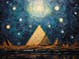 Pyramids Under a Starry Veil artwork shown as a completed diamond painting preview