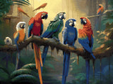 Rainbow Birds artwork shown as a completed diamond painting preview