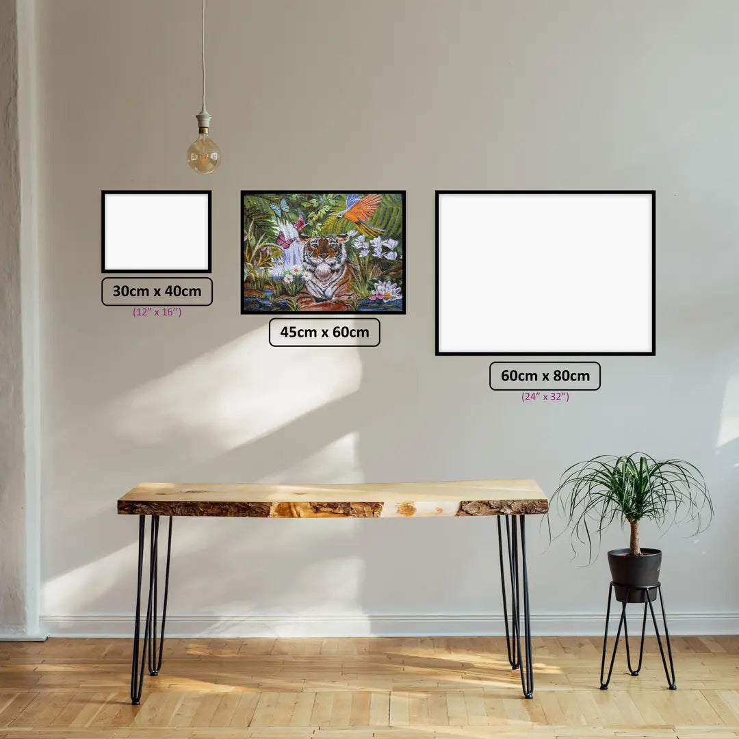 Rainforest Tiger diamond painting displayed in a room setting