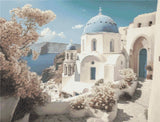 Santorini artwork shown as a completed diamond painting preview
