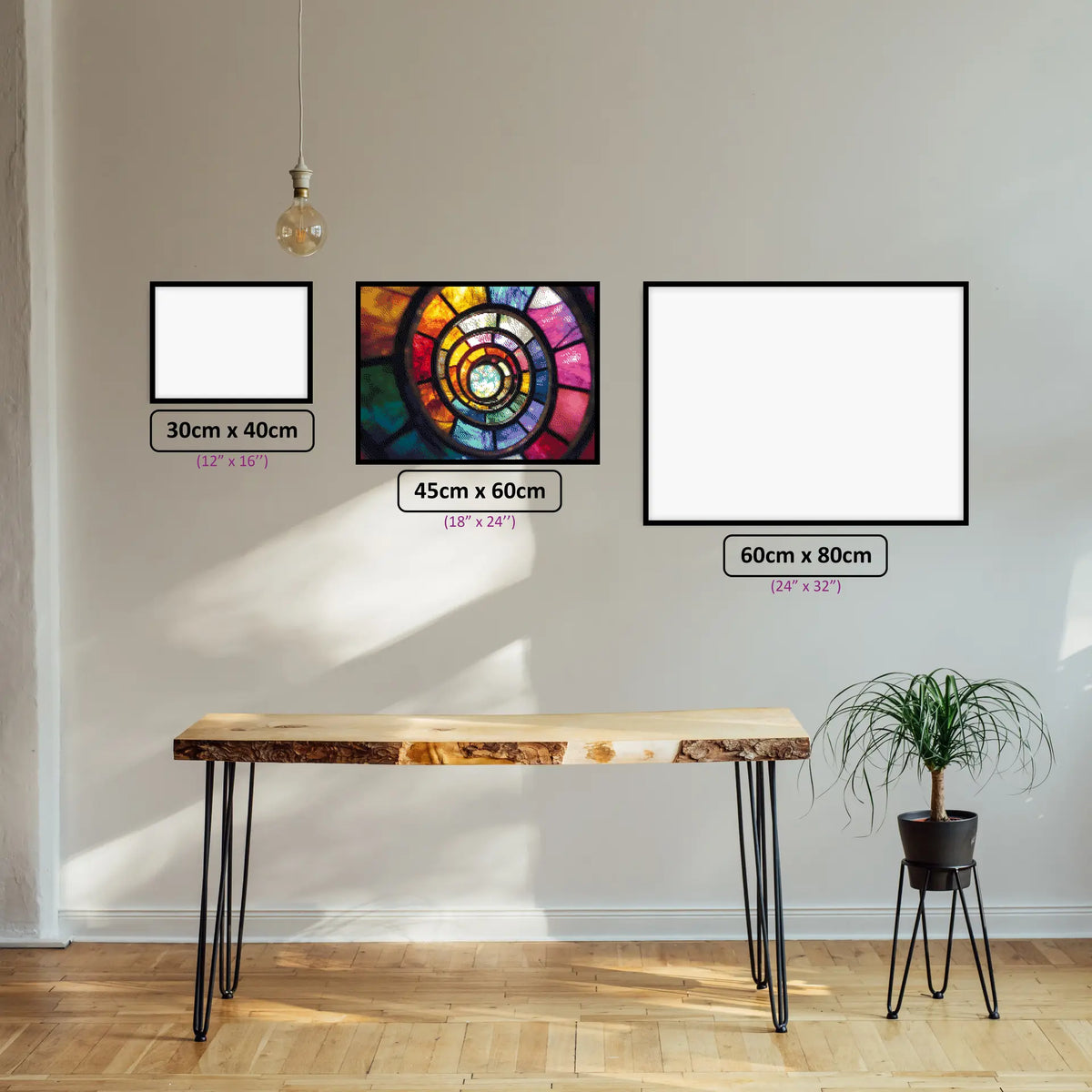 Stained Glass Kaleidoscope diamond painting displayed in a room setting