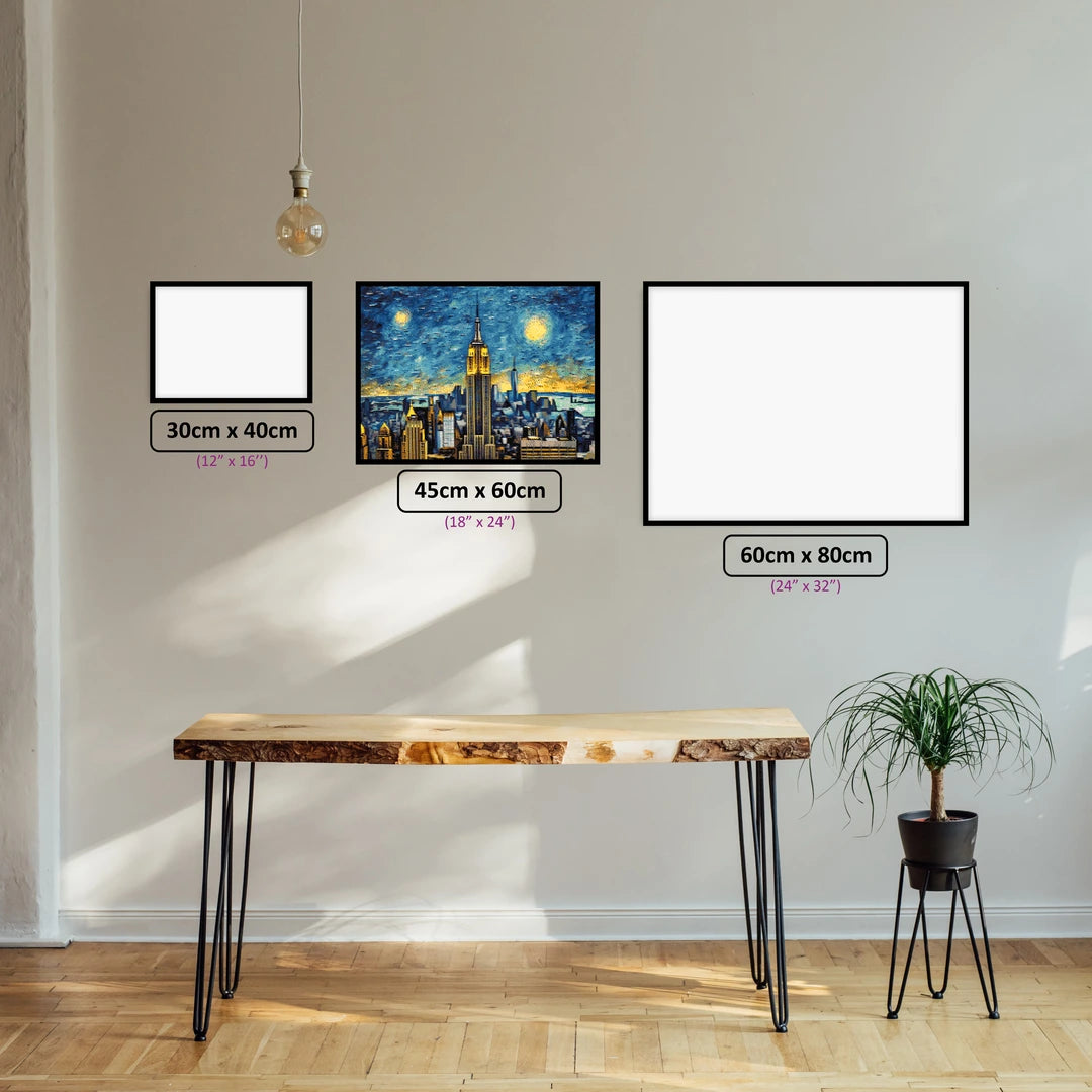 Starry Empire State diamond painting displayed in a room setting
