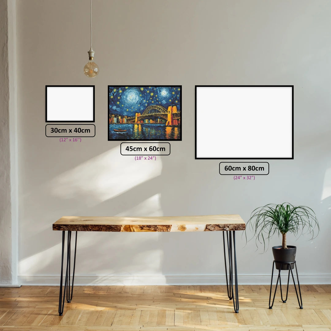 Starry Harbour Bridge diamond painting displayed in a room setting
