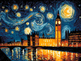 Starry Night Over London artwork shown as a completed diamond painting preview