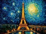 tall, illuminated lattice tower depicted in the centre tower stands upright and front-facing