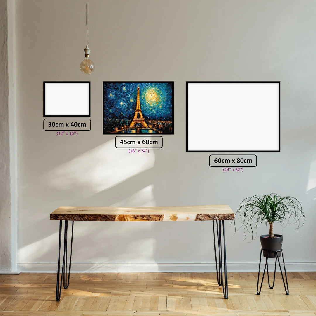 Starry Parisian Nights diamond painting displayed in a room setting