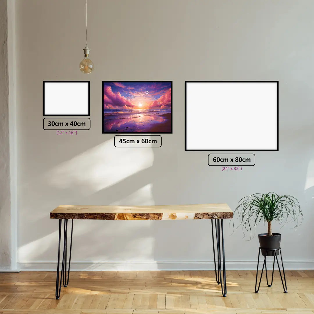 Sunset Beach diamond painting displayed in a room setting