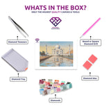 Taj Pastels diamond painting kit contents shown together