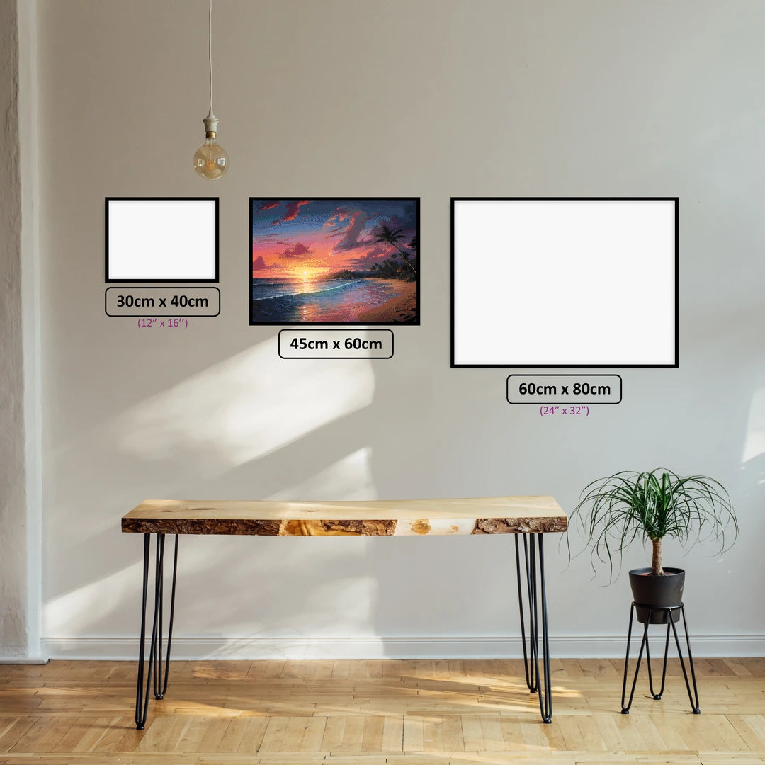 Tranquil Beachscape diamond painting displayed in a room setting
