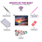 Tranquil Beachscape diamond painting kit contents shown together